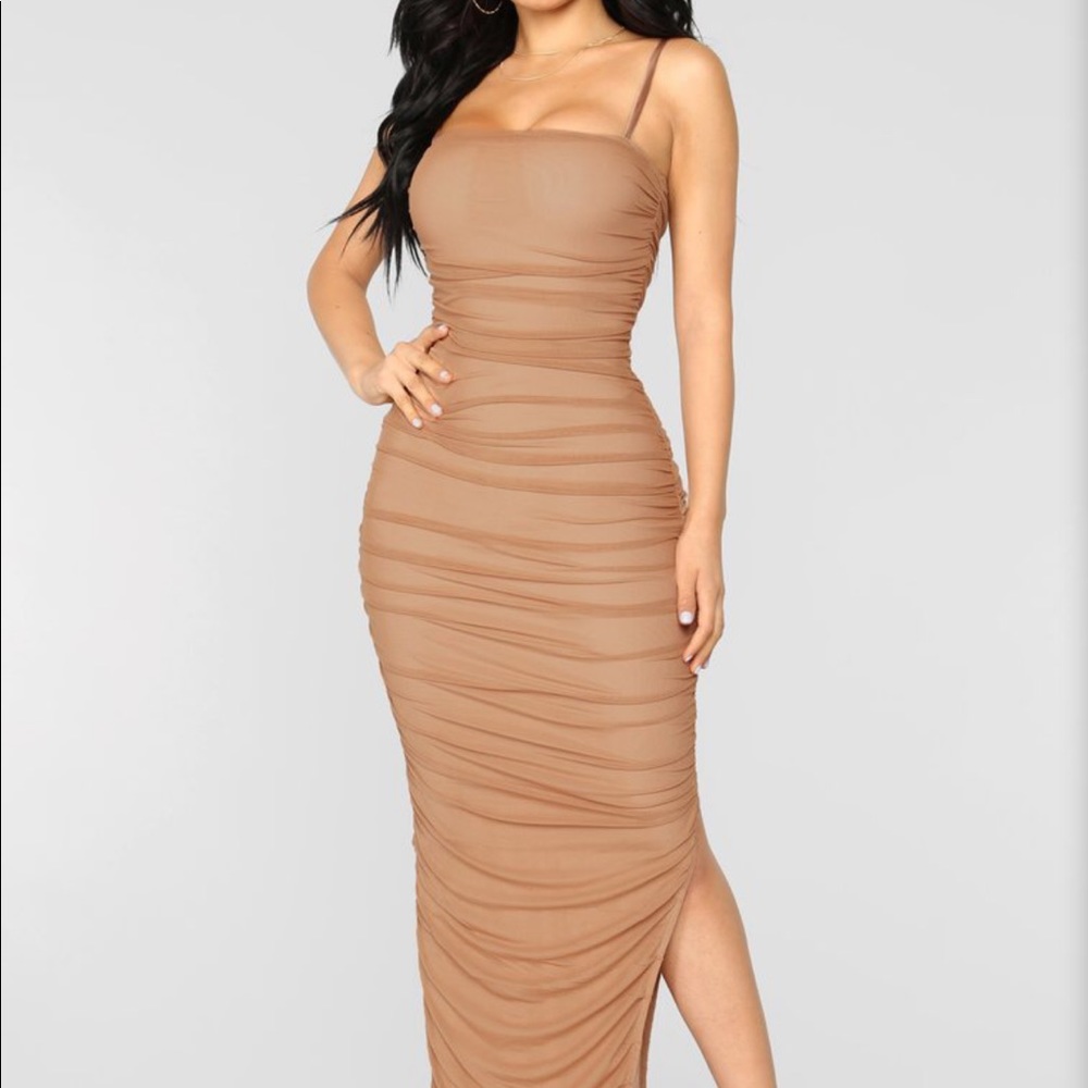FashionNova Nude Maxi Dress with slit